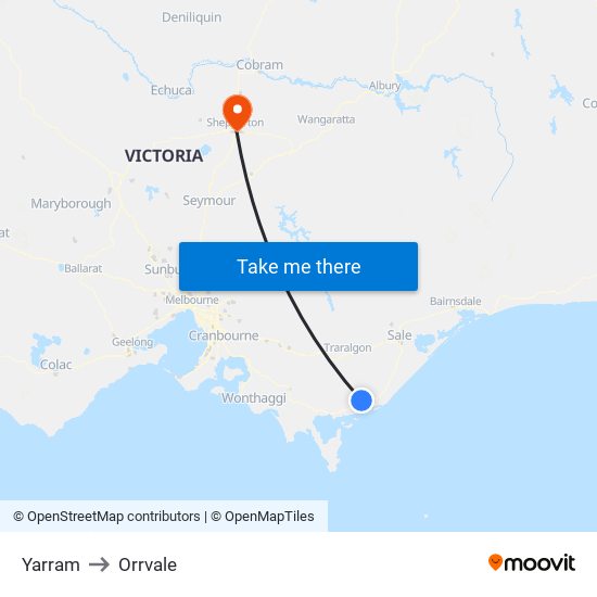 Yarram to Orrvale map