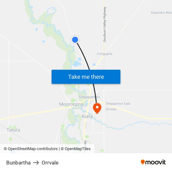 Bunbartha to Orrvale map