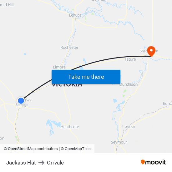 Jackass Flat to Orrvale map