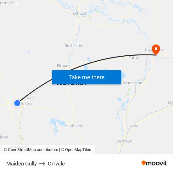 Maiden Gully to Orrvale map