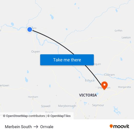 Merbein South to Orrvale map