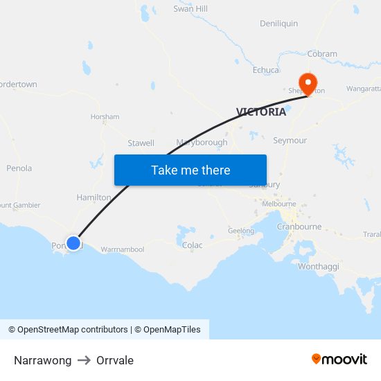 Narrawong to Orrvale map