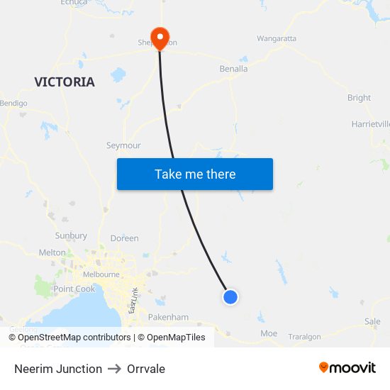 Neerim Junction to Orrvale map