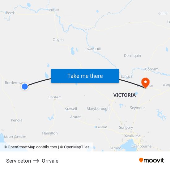 Serviceton to Orrvale map