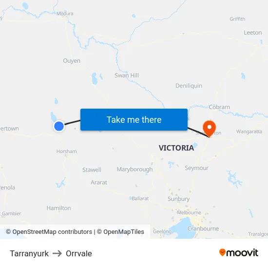 Tarranyurk to Orrvale map