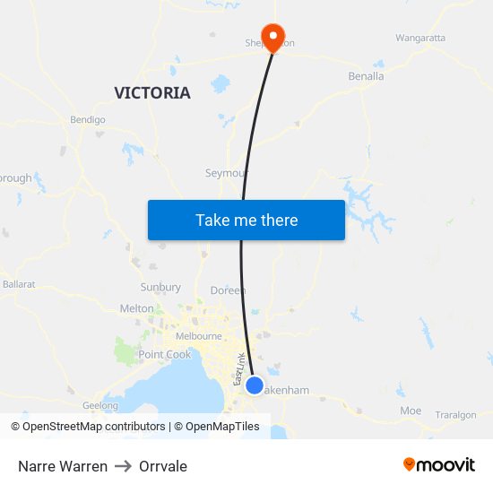 Narre Warren to Orrvale map