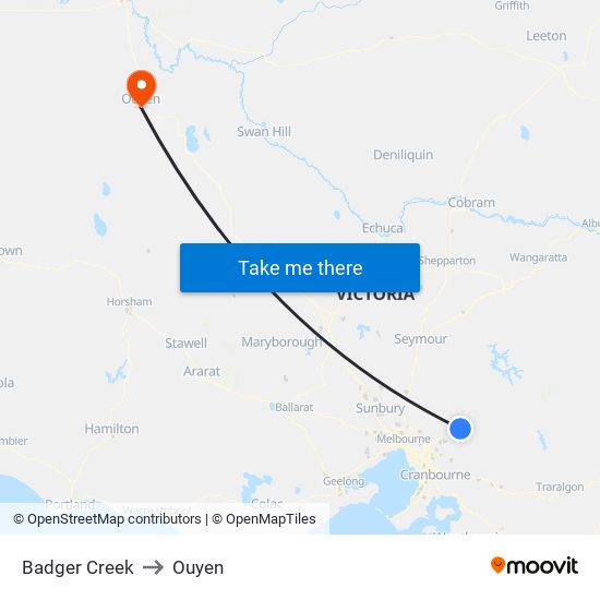 Badger Creek to Ouyen map