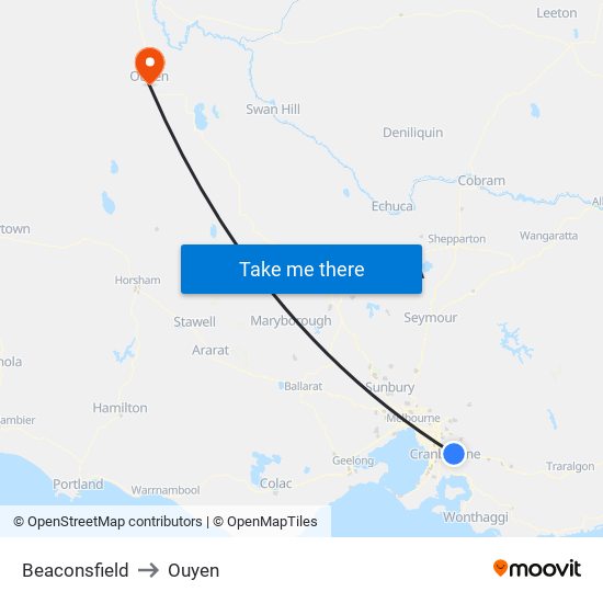 Beaconsfield to Ouyen map