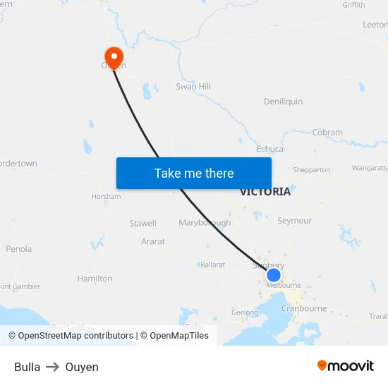 Bulla to Ouyen map