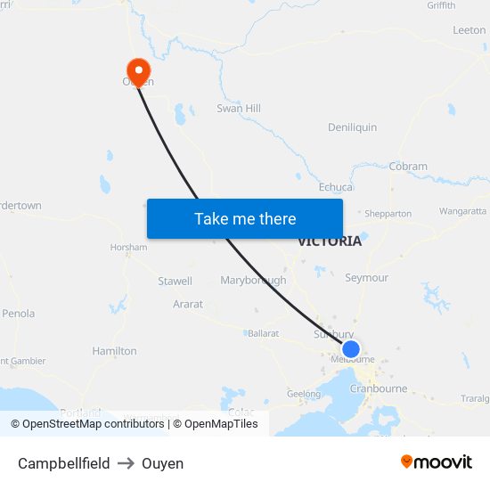 Campbellfield to Ouyen map