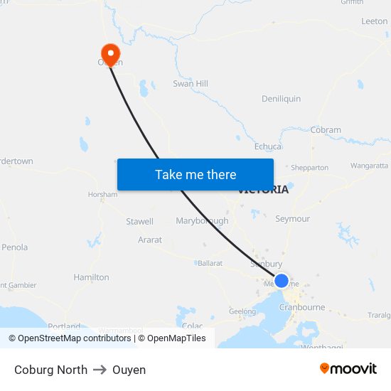Coburg North to Ouyen map
