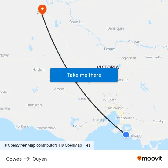 Cowes to Ouyen map