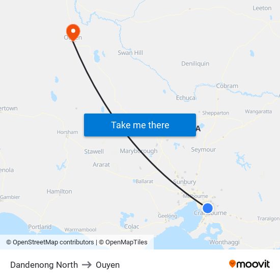 Dandenong North to Ouyen map