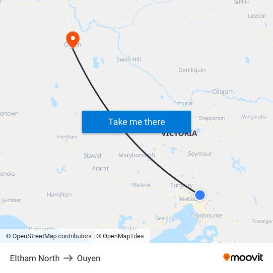 Eltham North to Ouyen map