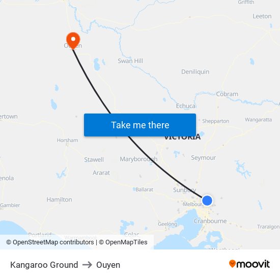 Kangaroo Ground to Ouyen map