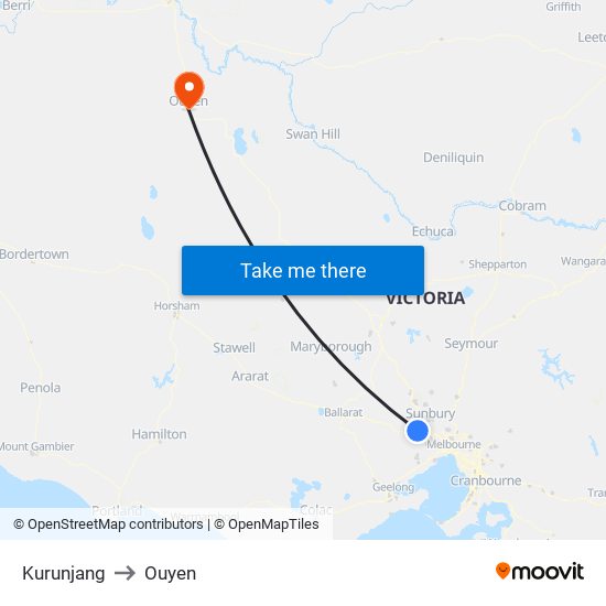 Kurunjang to Ouyen map