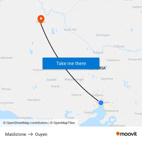 Maidstone to Ouyen map