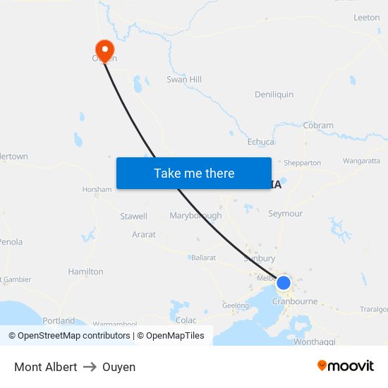 Mont Albert to Ouyen map