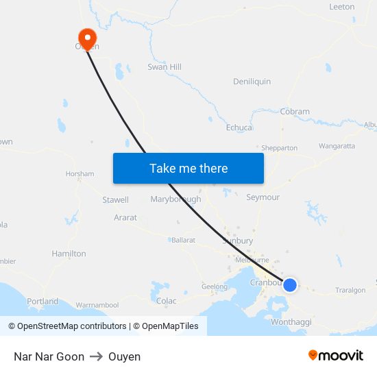 Nar Nar Goon to Ouyen map