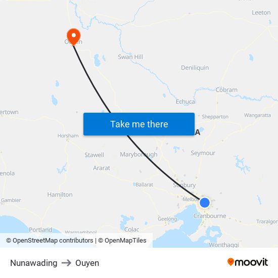 Nunawading to Ouyen map