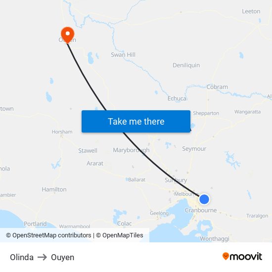 Olinda to Ouyen map