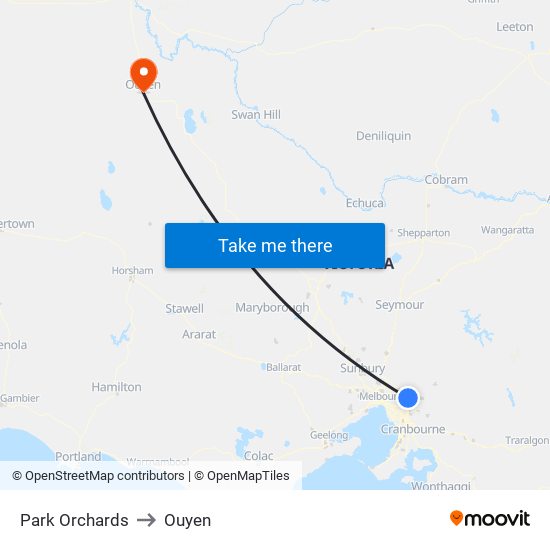 Park Orchards to Ouyen map