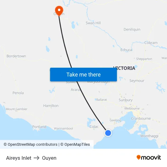 Aireys Inlet to Ouyen map