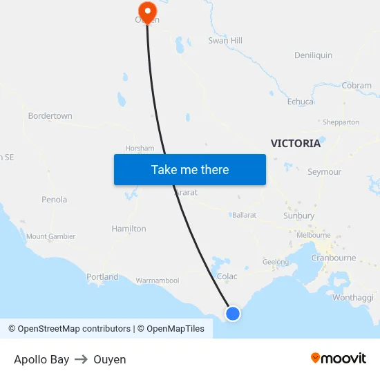 Apollo Bay to Ouyen map
