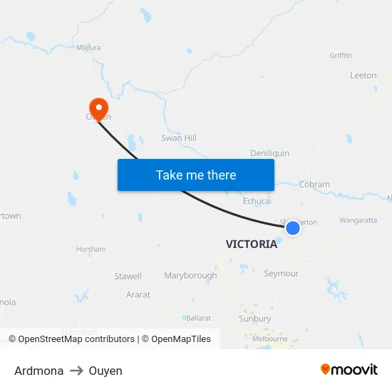 Ardmona to Ouyen map