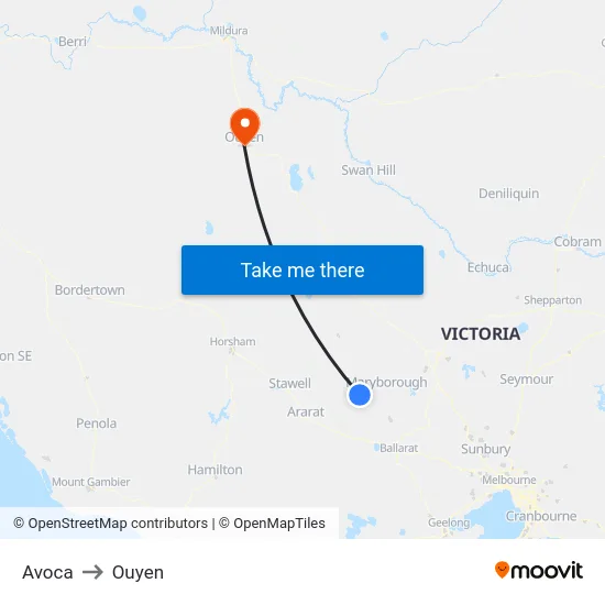 Avoca to Ouyen map