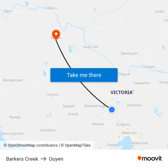 Barkers Creek to Ouyen map