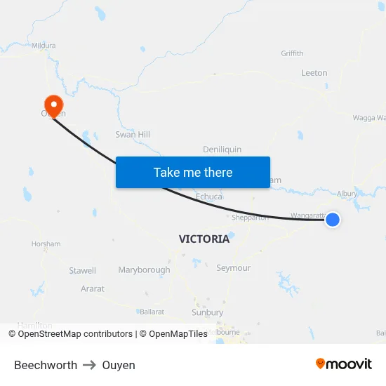 Beechworth to Ouyen map