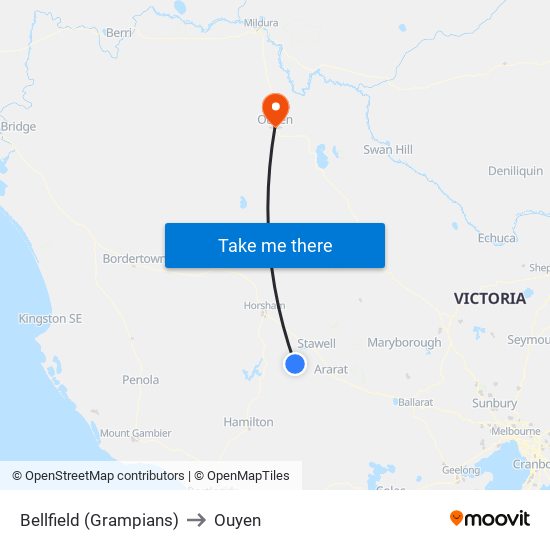 Bellfield (Grampians) to Ouyen map