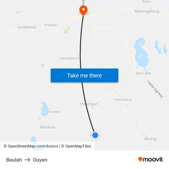 Beulah to Ouyen map