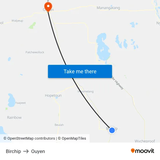 Birchip to Ouyen map