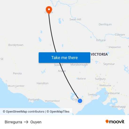 Birregurra to Ouyen map