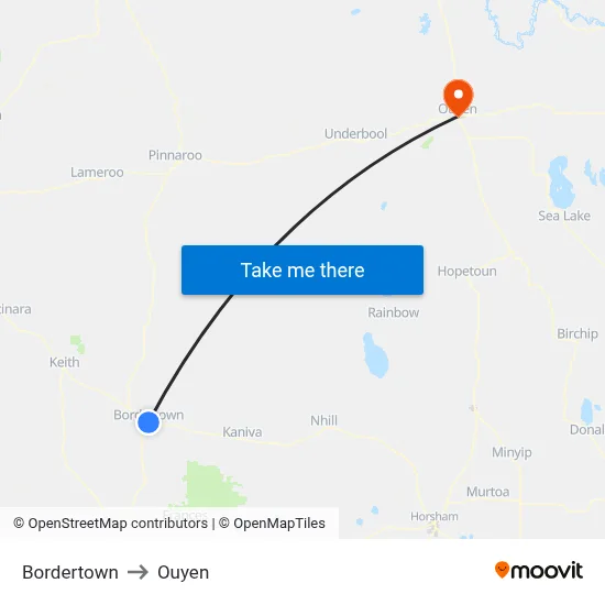 Bordertown to Ouyen map