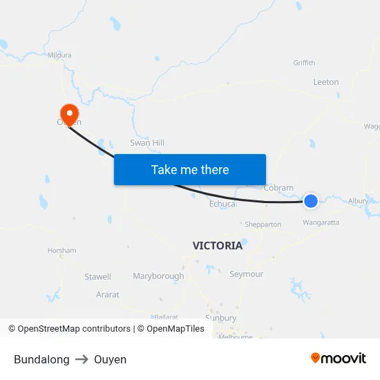 Bundalong to Ouyen map