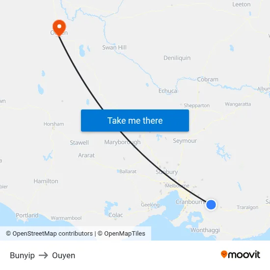 Bunyip to Ouyen map