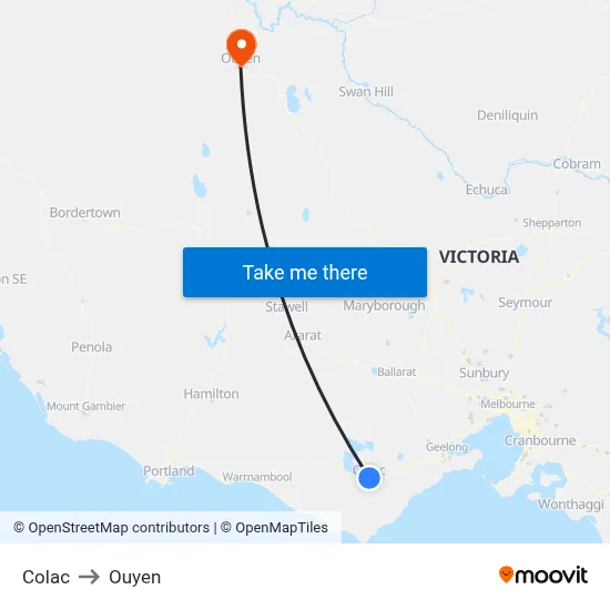 Colac to Ouyen map