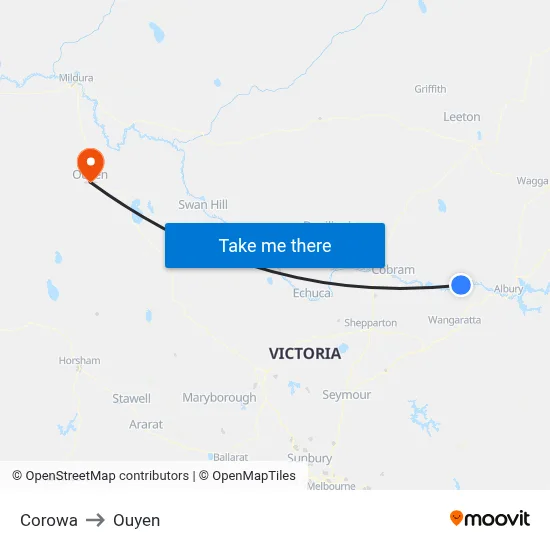 Corowa to Ouyen map