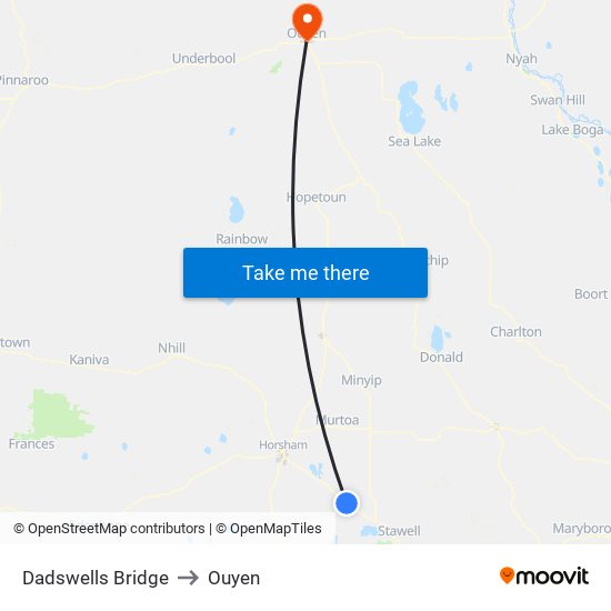 Dadswells Bridge to Ouyen map