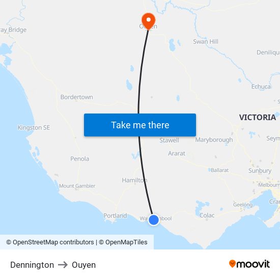 Dennington to Ouyen map