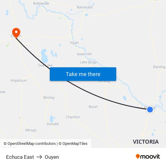 Echuca East to Ouyen map