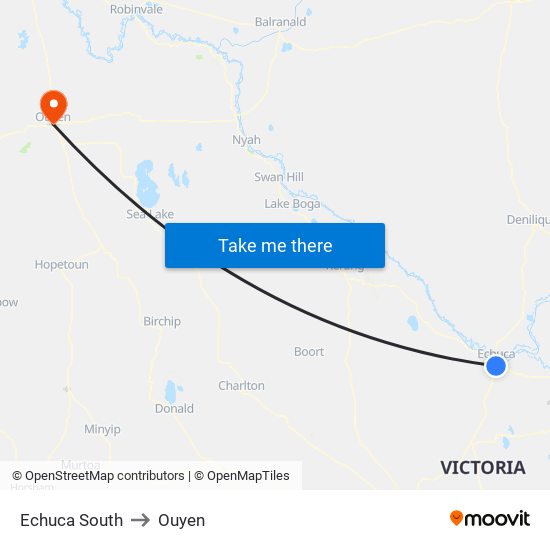 Echuca South to Ouyen map