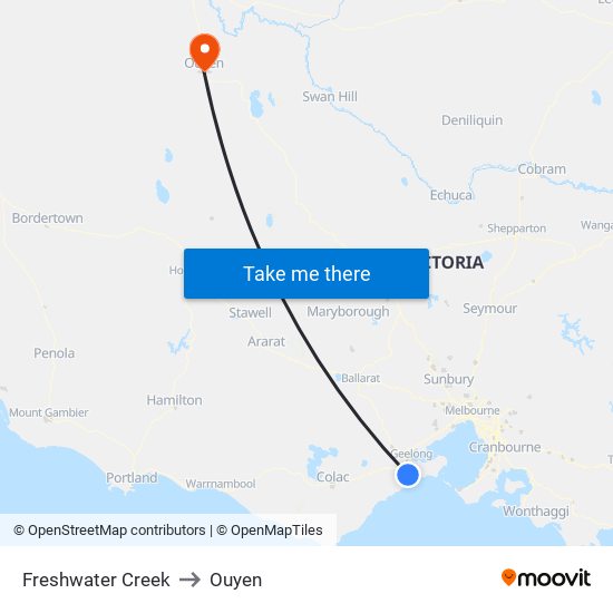 Freshwater Creek to Ouyen map