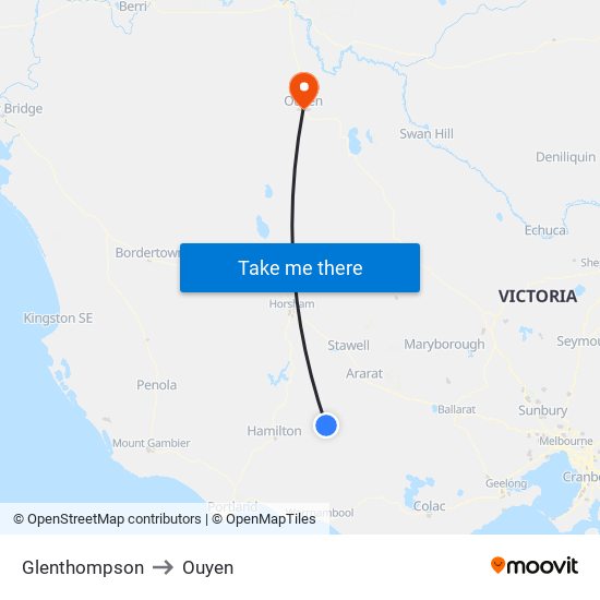 Glenthompson to Ouyen map