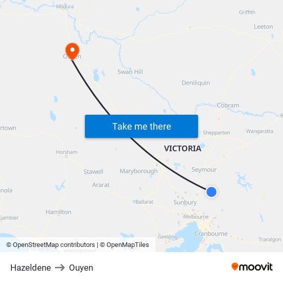 Hazeldene to Ouyen map