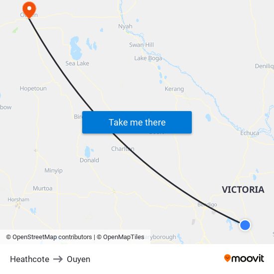 Heathcote to Ouyen map