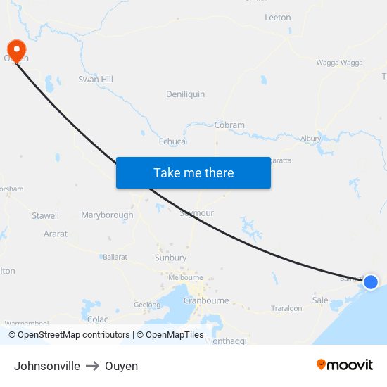 Johnsonville to Ouyen map